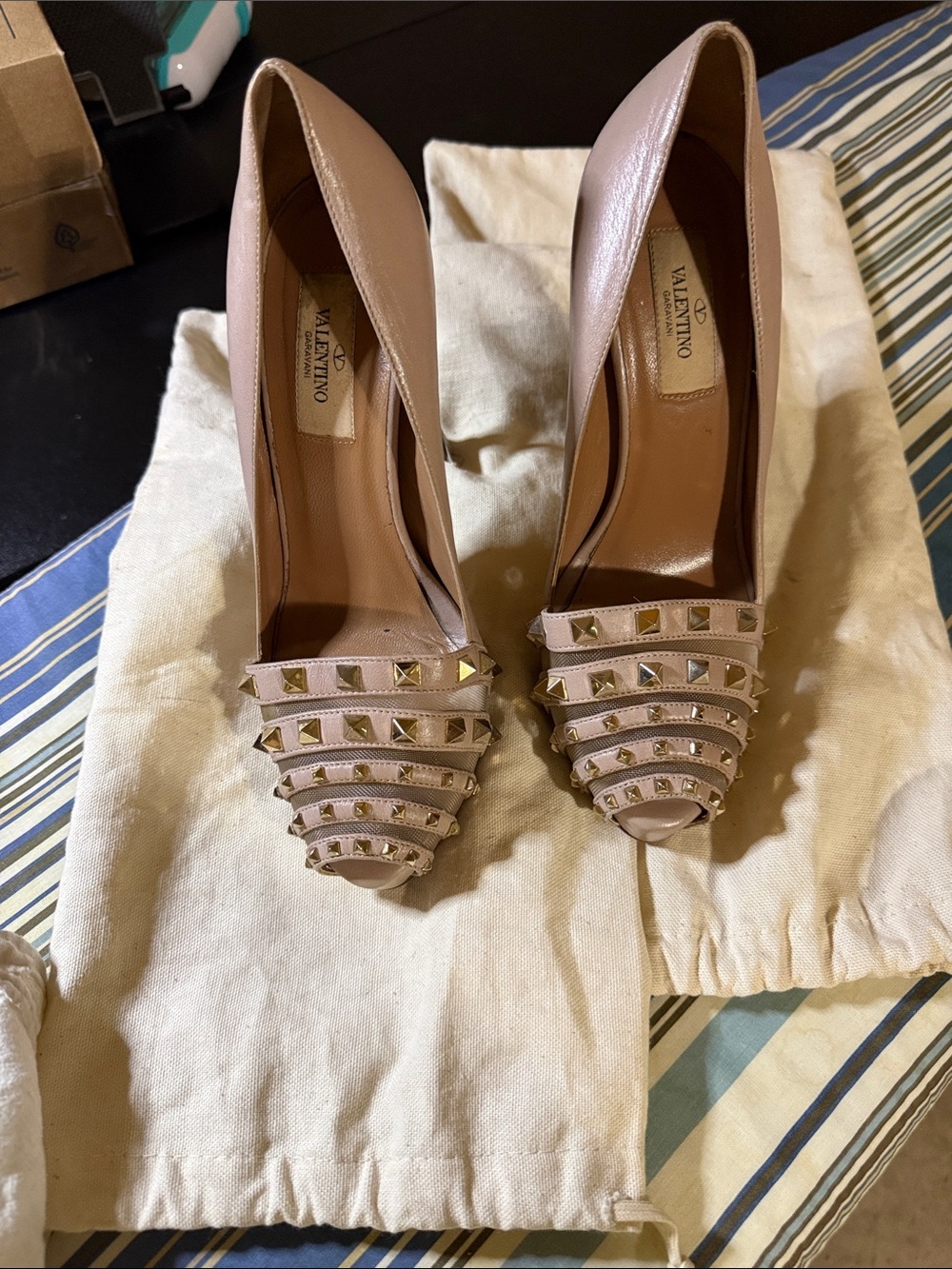 Valentino Pink Rockstud Peep-Toe Pumps